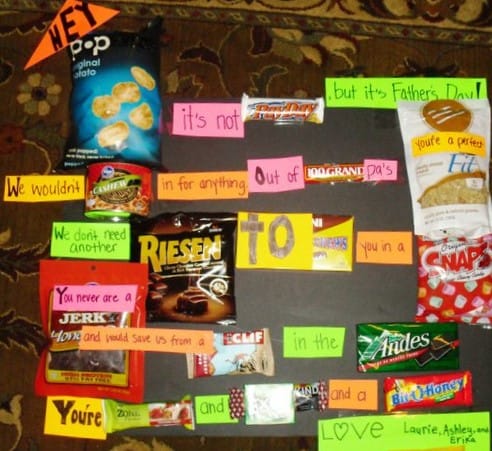 Dark candy gram poster with healthy snacks