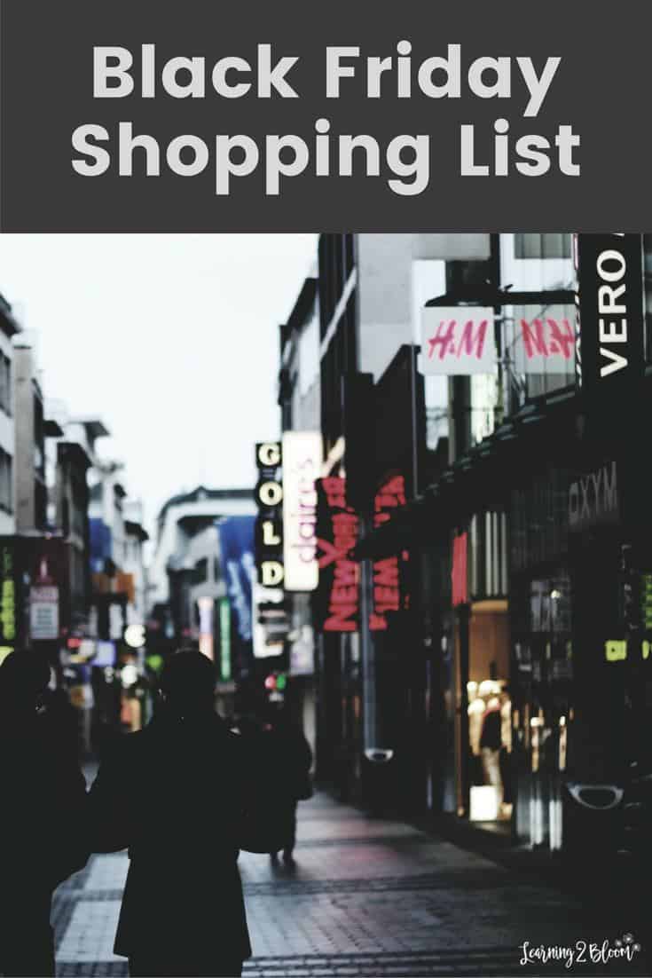 Black Friday shopping list- downloadable printable PDF