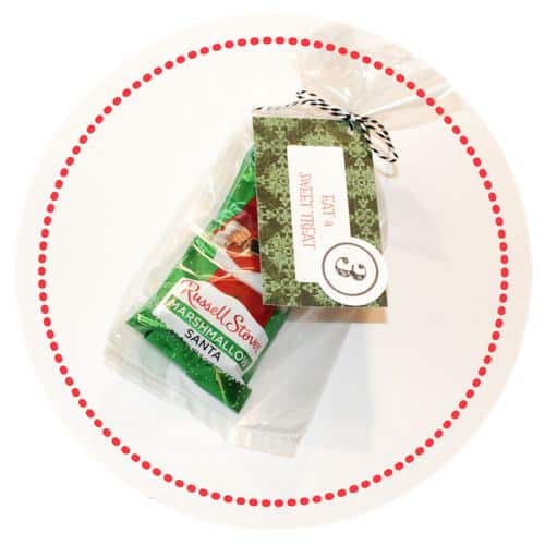 3. Eat a Sweet Treat tag tied to Marshmallow santa treat