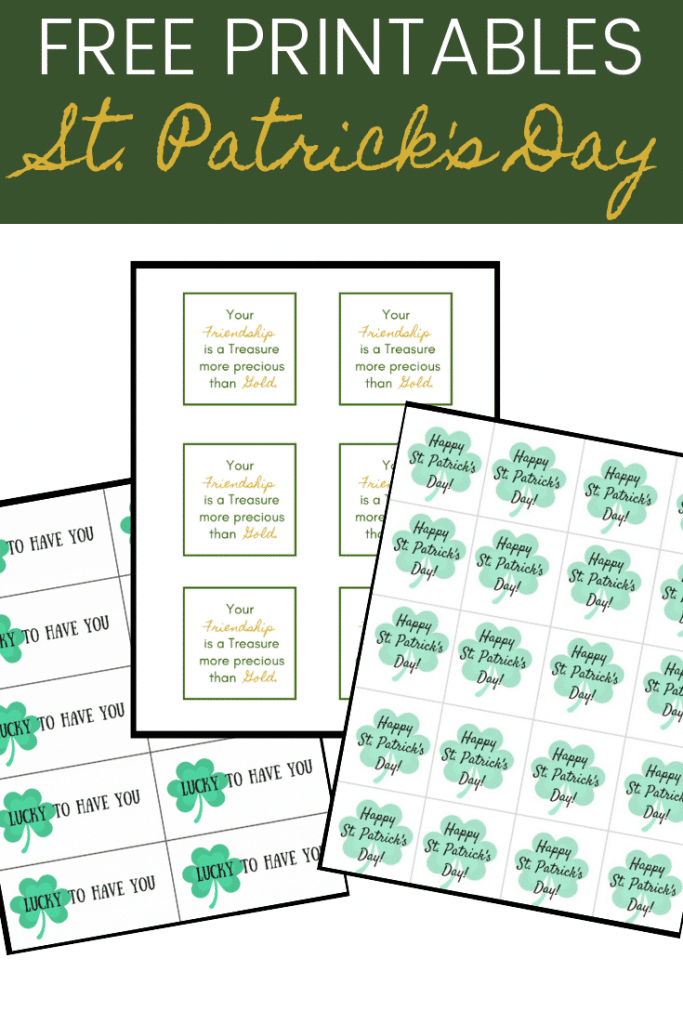 "Free printables St. Patrick's day" 3 different examples of downloadable pdfs.